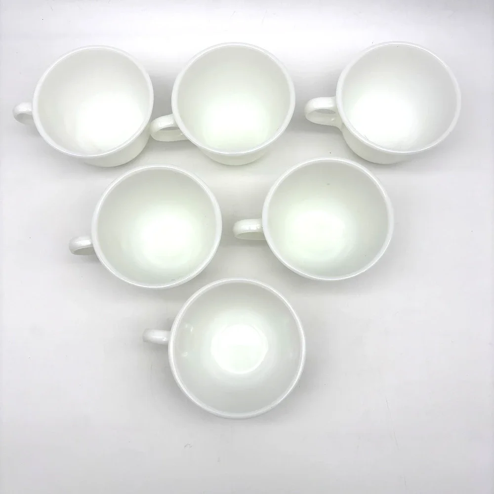 Lot of 6 1960s MCM Pyrex Corning Opal White Milk Glass C-Handle Teacups Mugs